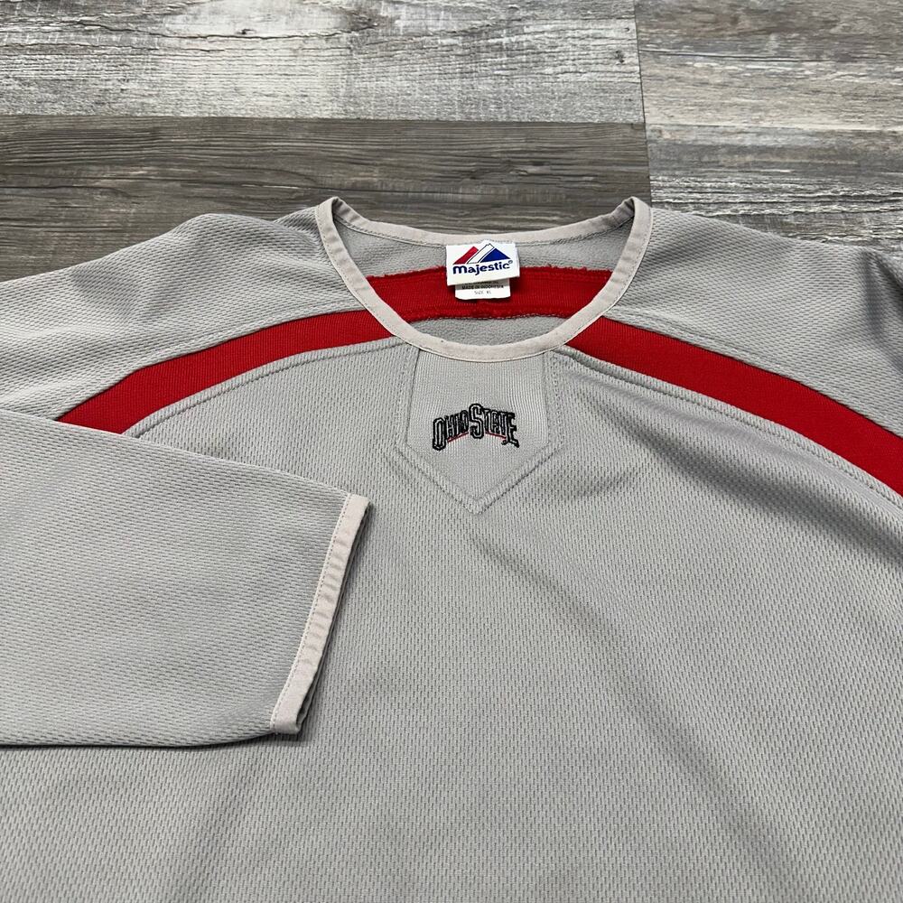 Majestic NCAA Ohio State Buckeyes Gray Red Men XL Long Sleeve Thermal Base Shirt